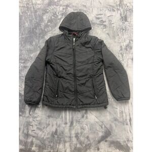 Shaver Lake Puffer Jacket Womens Black Quilted Hooded Drawcord Hem Full Zip